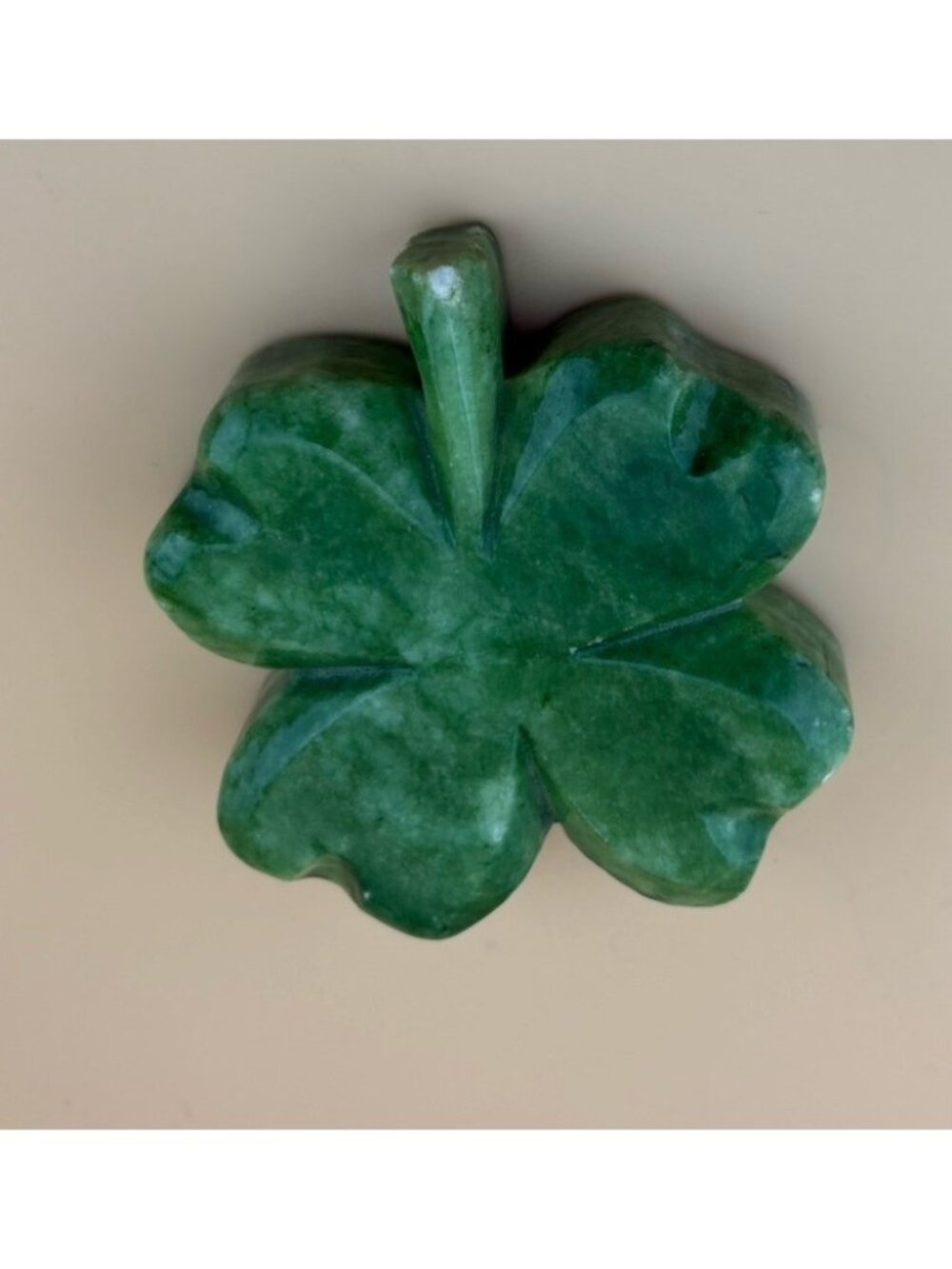 Vintage Carved Alabaster by Ducceschi Four Leaf Clover Paperweight 3.25” Italy